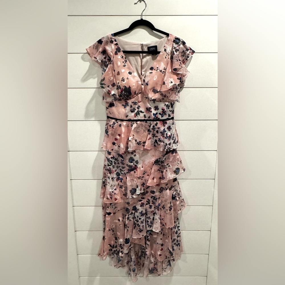 Marchesa Notte pink floral chiffon ruffle floral midi dress - Picture 4 of 8